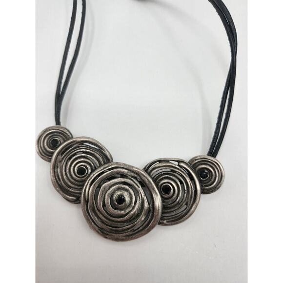 CHICO'S Silvertone Black Cord Scoop Necklace - Picture 2 of 4